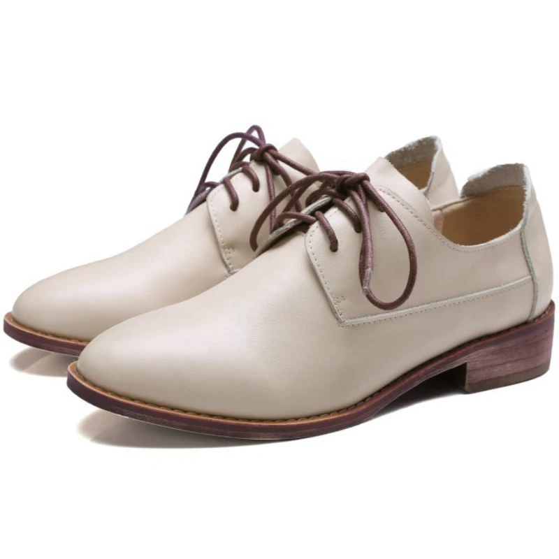 

2016 Autumn british fashion women genuine full grain leather flat heel single shoes woman lace-up cowskin flats oxfords shoes