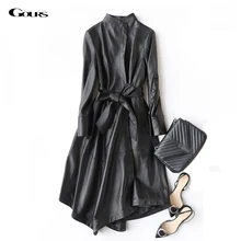 Gours Пояса из натуральной кожи пальто для Для женщин Весна модные классические с длинным рукавом Тонкий Пальто Женская кожаная обувь бурелом овчины куртка