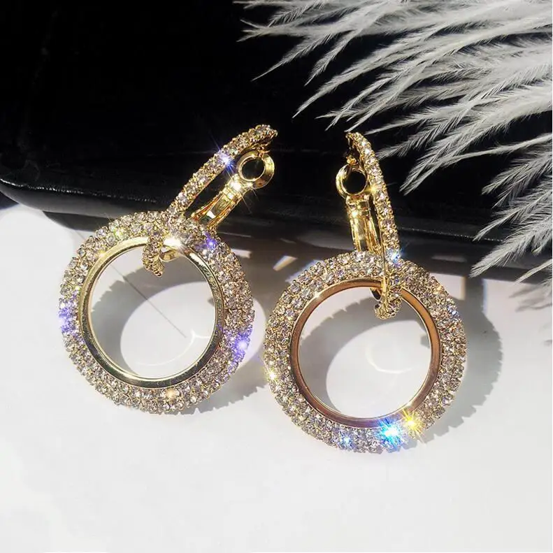 Блестящие Кристальные круглые Висячие серьги для женщин, корейские массивные серьги, модные ювелирные изделия, золото/серебро, геометрические
