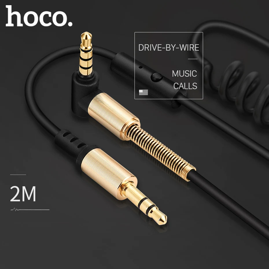 Лучший HOCO 3,5 мм аудио AUX кабель 2 м 90 градусов Весна 3,5 мм джек Джек аудио кабель для автомобиля Динамик Наушники Телефон с микрофоном Aux провода