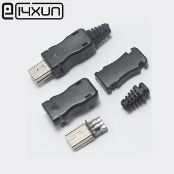 

EClyxun 10pcs DIY OTG Mini USB 5pin Male Plug Connector T Port Black Plasitc Cover Solder 4 in 1