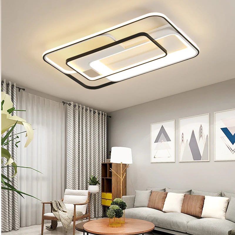 

Rectangular Modern LED Ceiling lights For living Room Bedroom Study Balcony RC dimming black white Aluminum Ceiling Lamp fixture