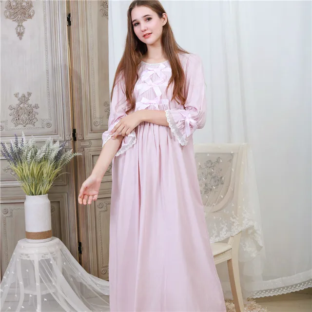 Aliexpress.com : Buy Green Cotton Bowknot Lace Night Dress Autumn ...