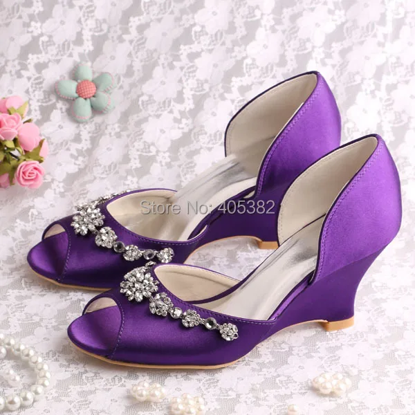 purple wedge wedding shoes