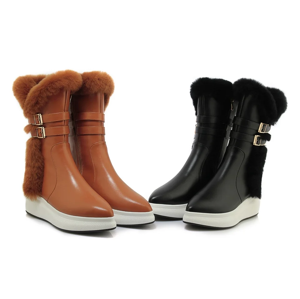 

2018 winter fashion women's snow boots high quality real leather flat soles plush velvet warm comfortable women's boots