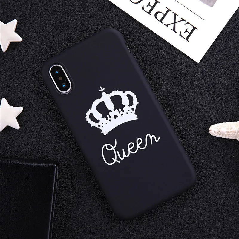 

Phone Case For iPhone XS Max XR XS 6 6S 7 8 Plus X 5S SE Couples Queen King Black Soft TPU Phone Back Cover Cases Coque