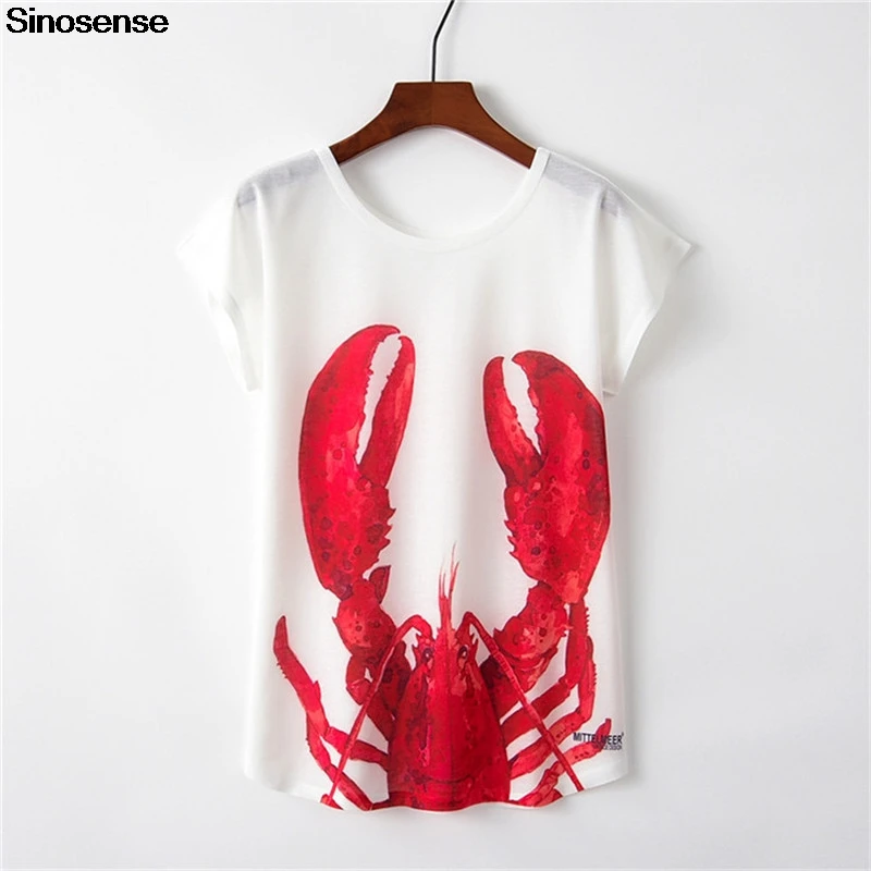 

New Lobsters Printed Funny T Shirt Women Summer T-shirts Harajuku O-neck Short Sleeve Loose Tops Casual Tees Female Tshirt