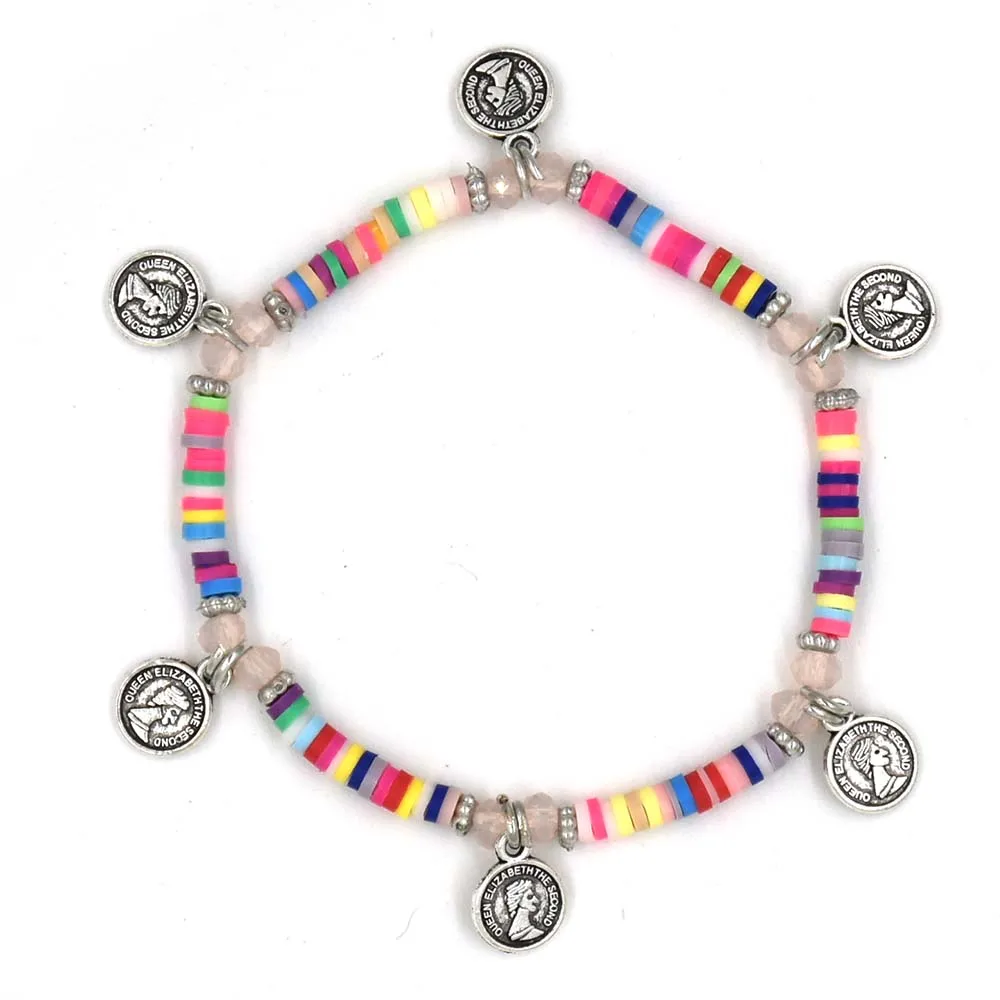 New Bohemia Boho Summer Sea Beach Coin Charm Bracelets Colorful Polymer Clay Beads Beaded Bangle Bracelets For Women