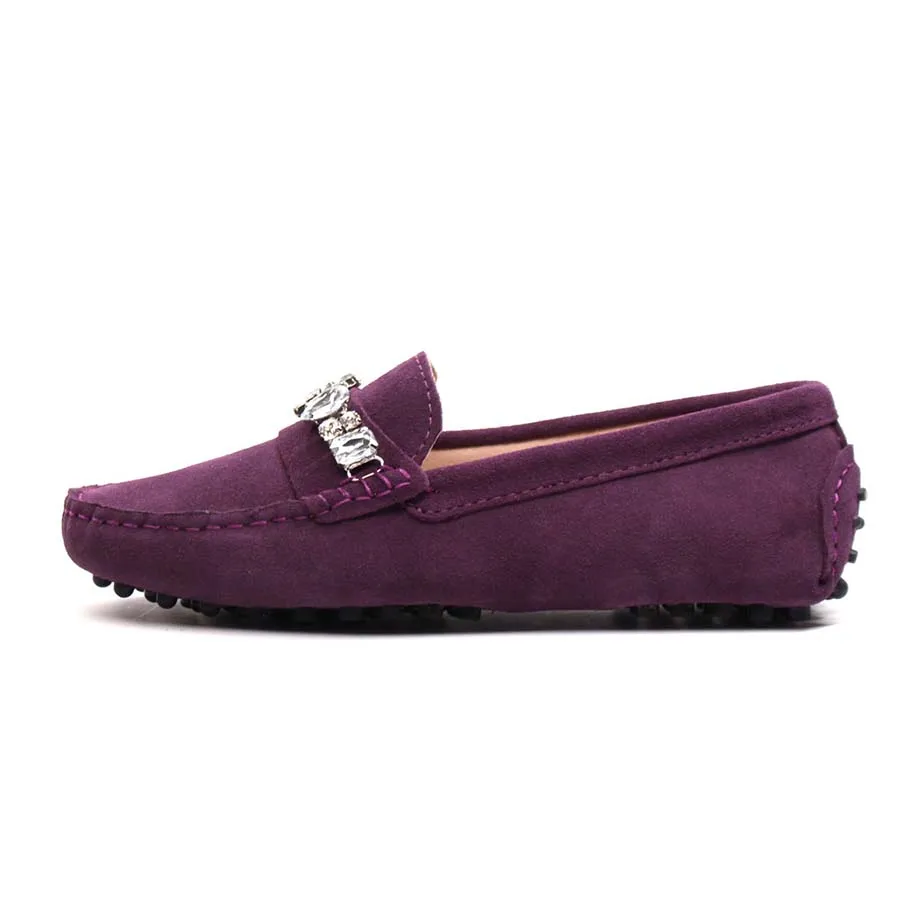 genuine cowhide leather women shoes Female Casual Fashion Flats Spring Autumn driving shoes women leather loafers - Color: Dark Purple