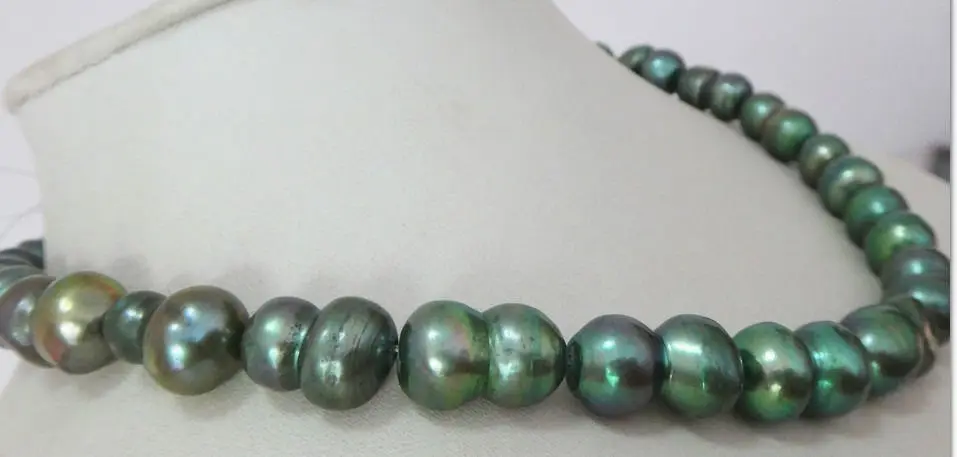 

HOT## Wholesale >>> HUGE 18"14X12MM SOUTH SEA GENUINE GREEN CALABASH PEARL NECKLACE 14KGP
