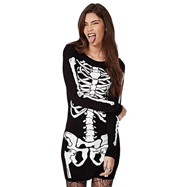 Fashion Women Punk Halloween Bodycon Skeleton Skull Print