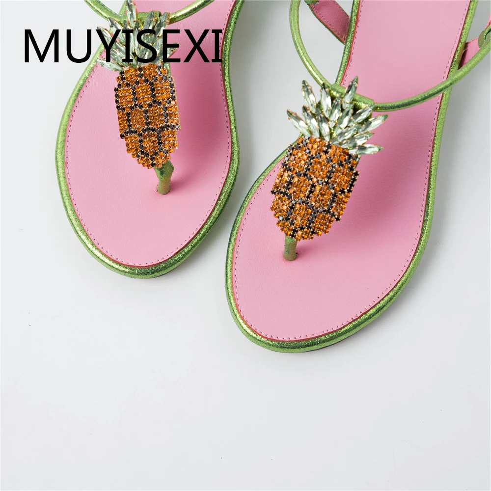 

Pink Flat Sandals Rhinestone Low Heel Summer Seaside Fashion Casual Women Shoes Diamond Sandalias Mujer plus size YT04 MUYISEXI