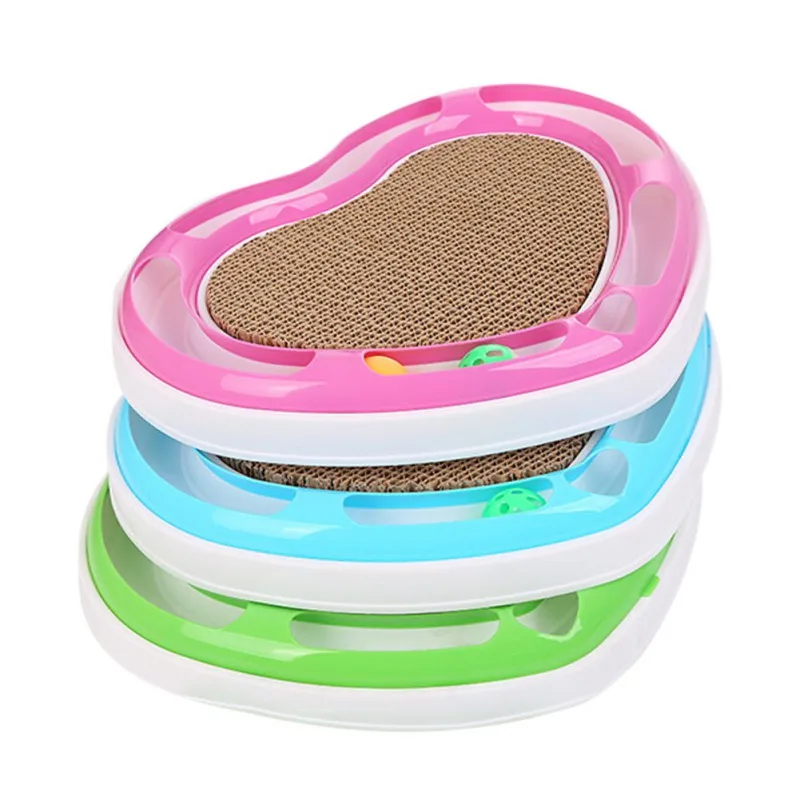 Heart-Shaped Cat Toy Scratch Board Pad with Catnip Bell Balls Intelligence disc cat toys ball Training Amusement plate