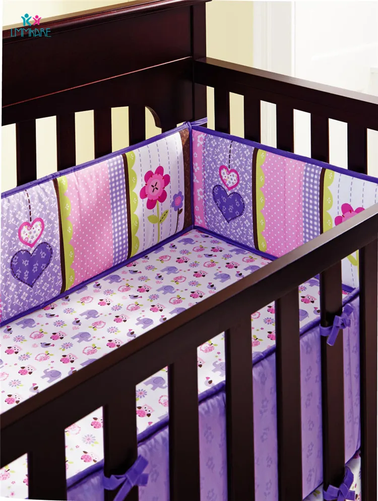 Кровать для новорожденных бамперы хлопок фиолетовый стерео детское одеяло с вышивкой простыня и пододеяльник мультфильм милый девочка постельные принадлежности наборы