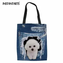 INSTANTARTS джинсовая сумка с карманом с животным принтом прочная ткань сумки повседневные большие вместительные сумки для покупок Laides летние пляжные сумки продуктовые сумки