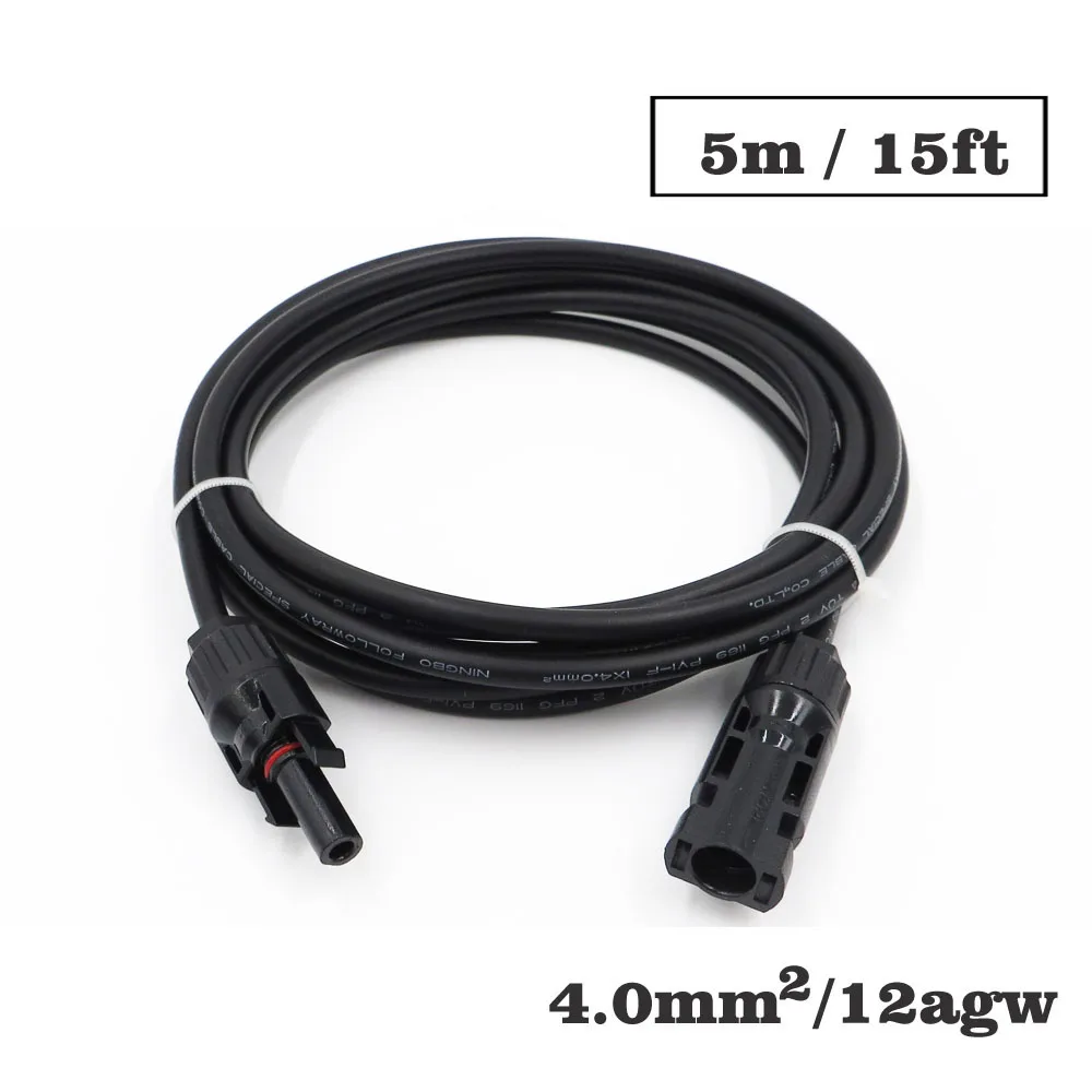 

1PC X 4mm2 12AWG 15FT 5m MC4 Connector Extension Connect branch black parallel Series 5 meter extend cable