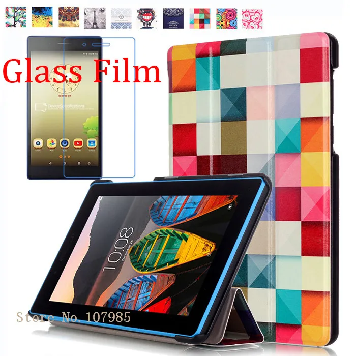 Tempered Glass Screen Protector + PU Leather Cover Stand Case For