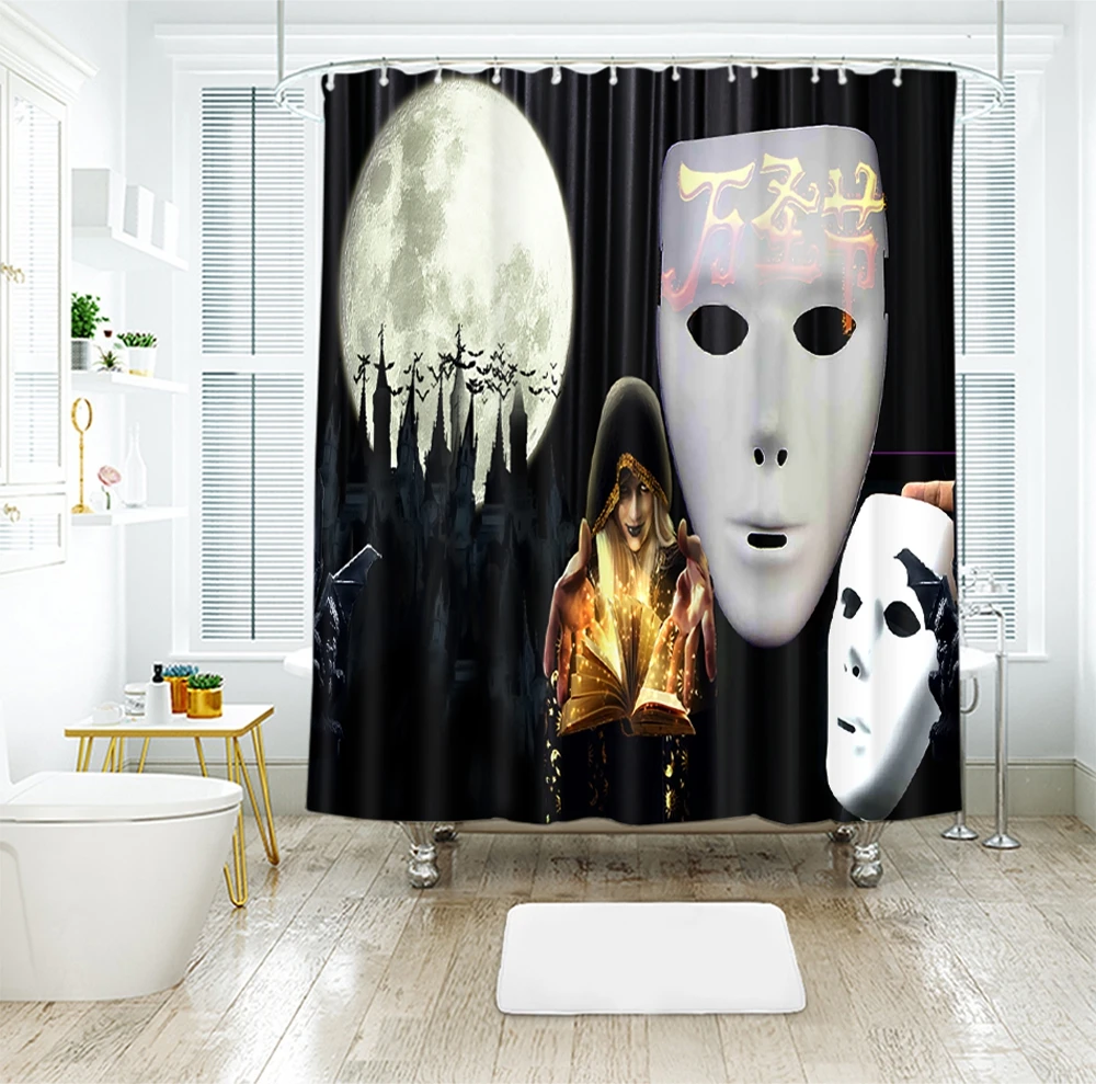 Halloween white mask waterproof shower curtain 3d photo shower curtainin Shower Curtains from