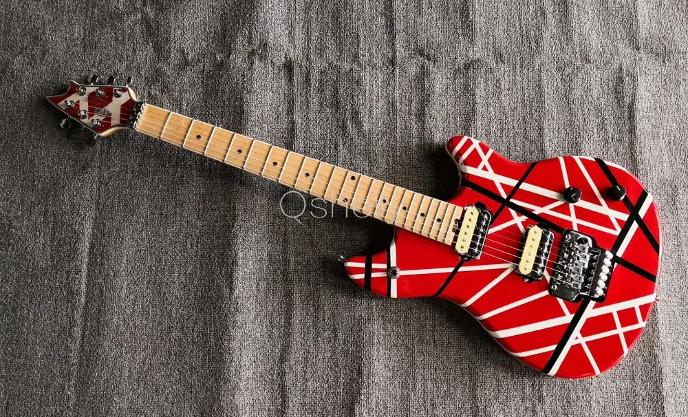 Наивысшего качества QShelly пользовательский черный/белый ремешок линии EVH Гитары Вольфганг тремоло Floyd Rose 6 струны магазин гитар