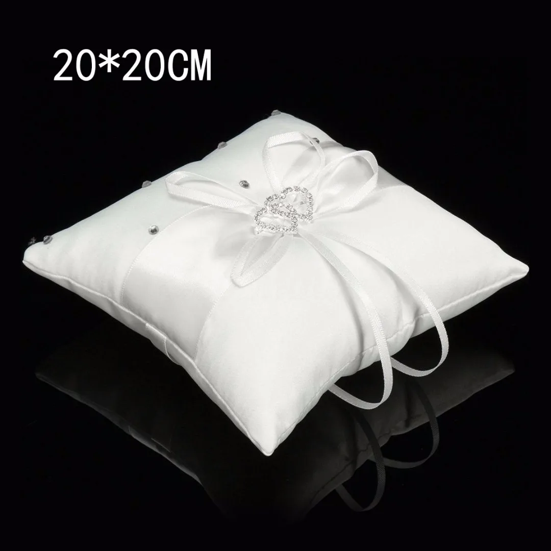 1pc 10/15/20 CM White Romantic Satin Heart Wedding Party Pocket Ring Bearer Pillow Cushion Gift