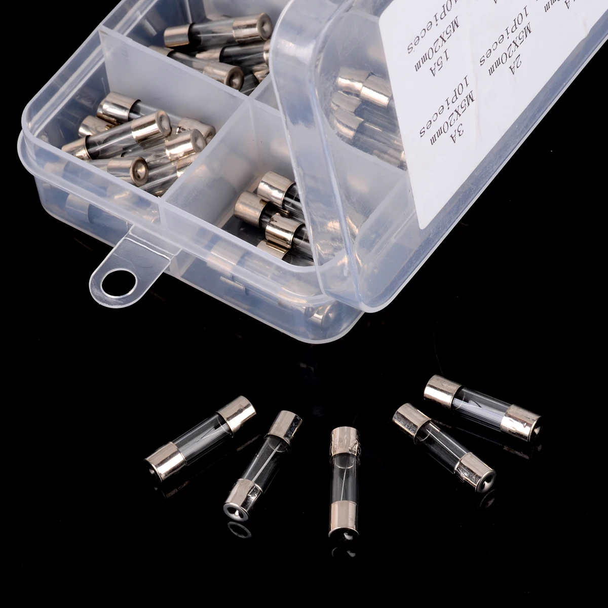 100pcs 0.2A/0.5A/1A/2A/3A/5A/6A/8A/10A/15A Quick Fast Blow Glass Tube Fuse Assortment Kit Set 5x20mm