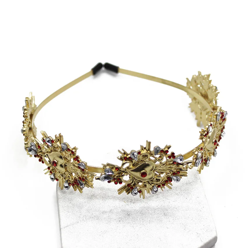  Exaggerated Baroque Gold Heart Tiara Crystal Head Hairbands Hair Jewelry Trendy Hair Accessories Br