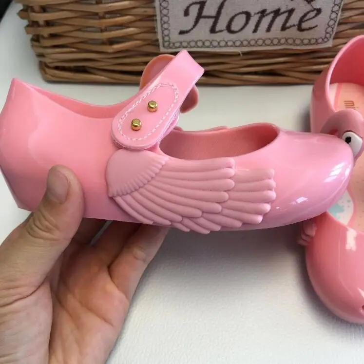 Симпатичные Фламинго крылья пластиковые сандалии для девочек аромат Melissa Детские прозрачные сандалии новая обувь принцессы 13,8-16,8 см