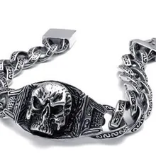 Модные ювелирные изделия тяжелый Большой из нержавеющей стали Готический Череп Байкер мужской браслет, цвет серебряный черный Прямая поставка