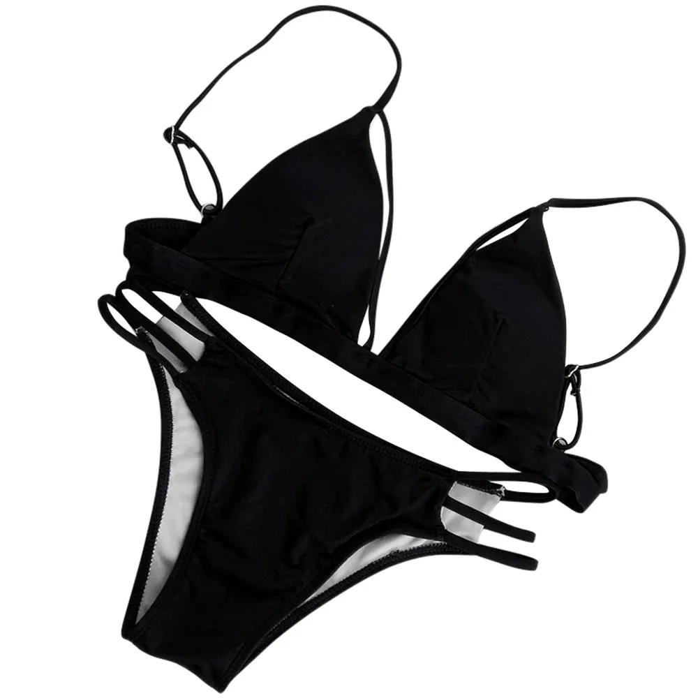 

SAGACE Push Up Bandage Bikini Blue Swimming sets Brazilian Two Pieces Suit 2 Colors Solid Bikini 2019 Black Bikini