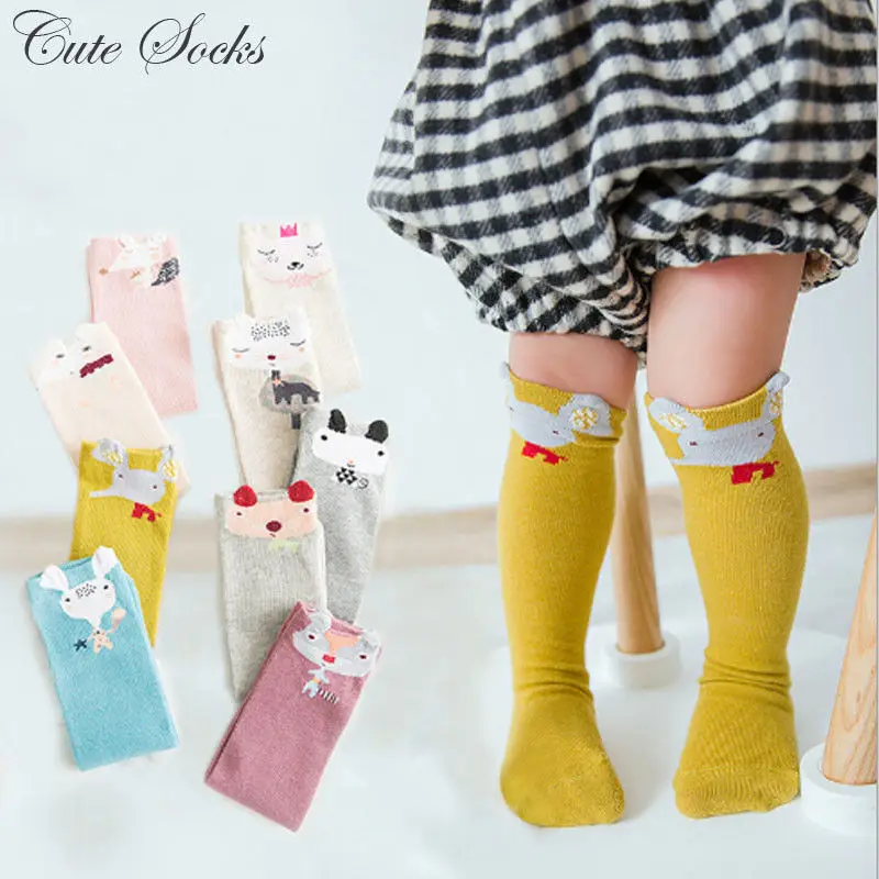 

2018 Brand New Newborn Infant Baby Girls 0-8Y Lovely Cotton Socks Leg Warmers Cartoon Print Warm Knee-Length Socks 3 Group