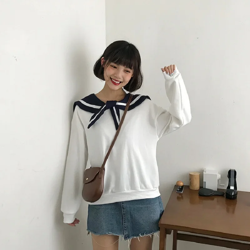 

Harajuku 2019 Autumn Fashion Plus Size Casual Women Hoodies Sailor Collar Loose Pullovers Sweatshirts Kawaii Female Hoodies