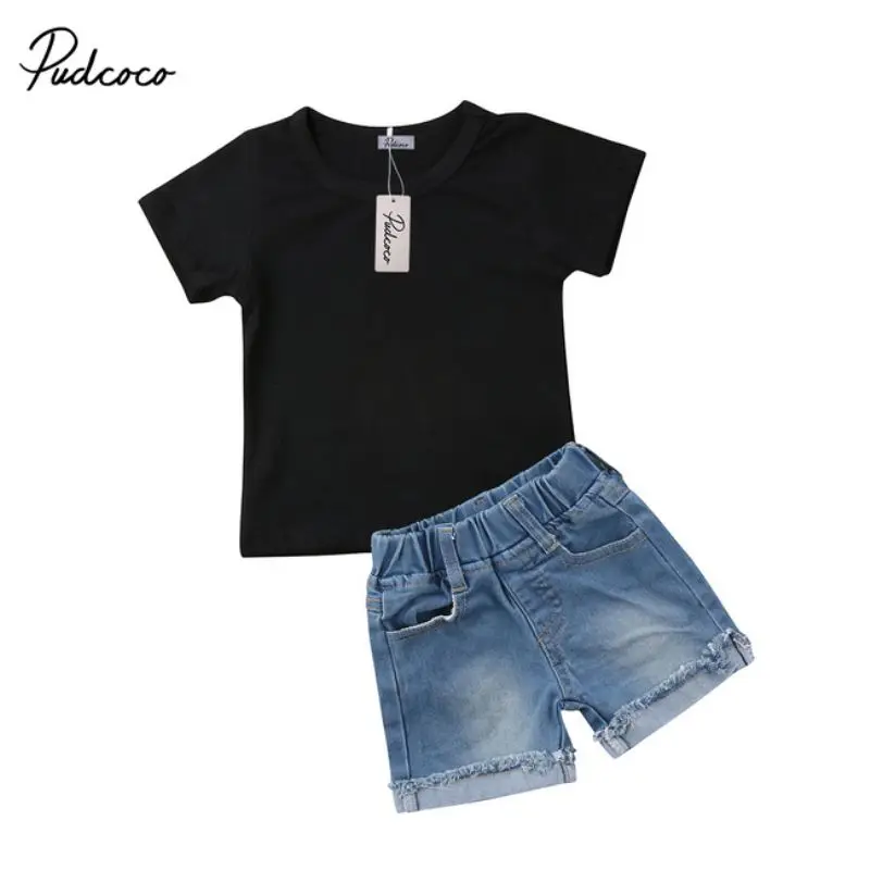 

Casual Newborn Kids Baby Boy Black Short Sleeve Tops T-Shirt+Denim Shorts Jeans Summer Baby Clothes