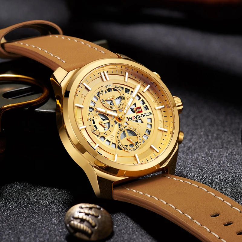2018  NAVIFORCE Mens Watches Top Brand Luxury Waterproof 24 hour Date Quartz Watch Man Leather Sport Wrist Watch Men Waterproof Clock (15)