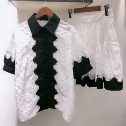 Блузка с юбки для женщин для Модный комплект Элегантный Тонкий Новинка 2019 года Высокое качество модные OL из двух