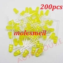 200 шт 5 мм желтый ультра яркий рассеянный желтый светодиодный светильник Новая 5 мм желтый объектив светодиодный 5 мм Большой/широкоугольный желтые светодиоды