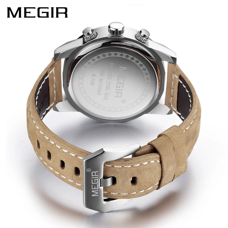 Günstig MEGIR Mode Sport Uhr Männer Luxus Marke Männer Quarz Uhren Chronogragph Uhr Leder Band Army Military Armbanduhr 2026