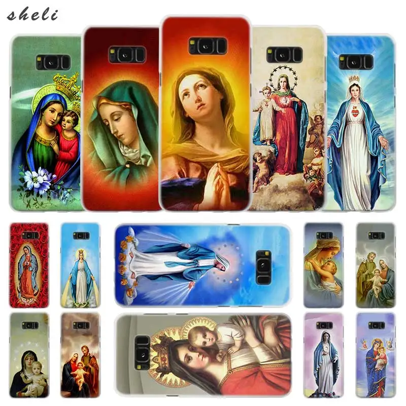 

Sheli Virgin Mary Transparent Patterned hard Case Cover for Samsung Galaxy S4 S5 S6 S7 S8 S9 Plus Edge Mini s10 lite
