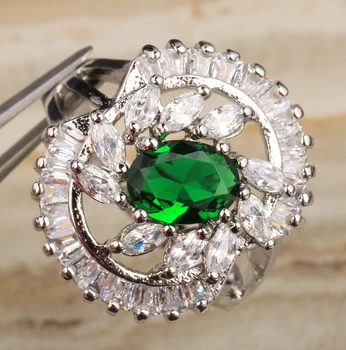 

Cheerfu Green Zircon Silver Plated Argent Jewelrys Ring US# Size 6 / 7 / 8 / 9 S0932
