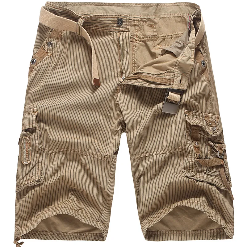

Shorts men's summer 2019 new fashion striped straight tooling style high quality cotton casual five points beach shorts 29-38
