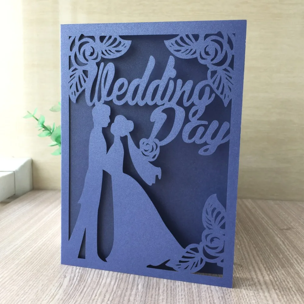 50pcs/lot Blue Flora Wedding Invitations Card Elegant Bride and Groom Invitation Favor Envelopes Party Decoration | Дом и сад