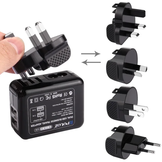2 Ports USB 5V (2.1A + 2.1A) Wall Charger Set with Removable