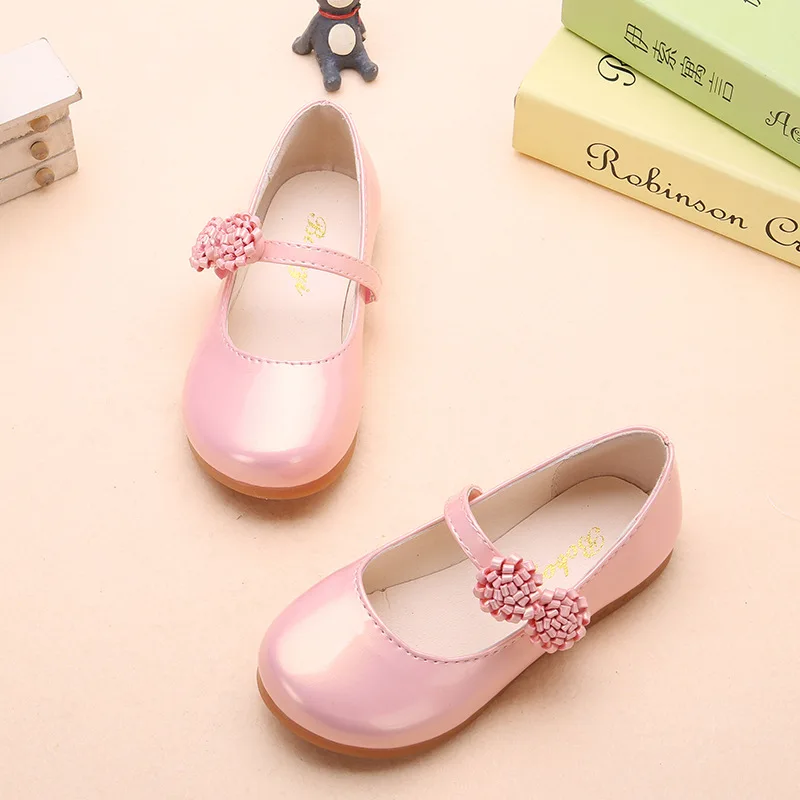 JGSHOWKITO/Осенняя обувь для девочек; детская обувь принцессы на плоской подошве; детская повседневная обувь из искусственной кожи с цветами; Праздничная обувь для девочек - Цвет: Розовый