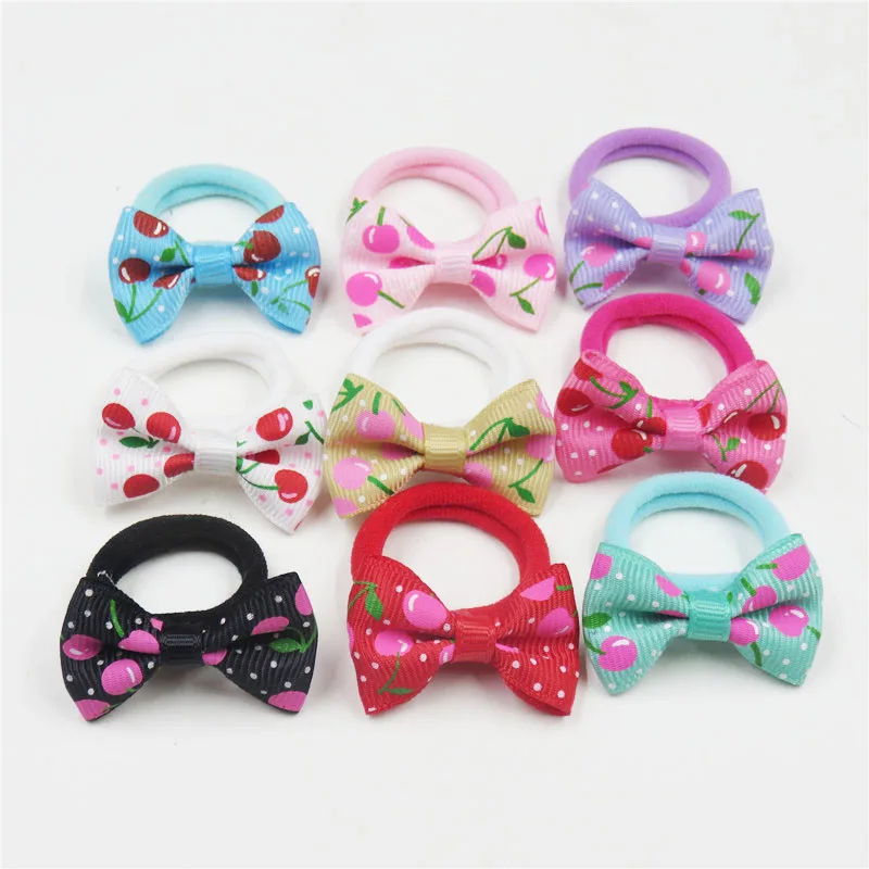 2PCS/LOT Lovely Cherry Small Bow Hairpin For Girl Hair Tie Child Elastic Hair Bands Scrunchy Clips Hair Accessories For Kids