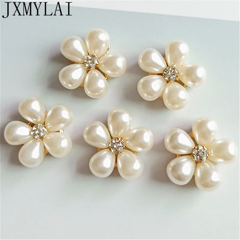 

10 PCS 24mm Fashion Metal Alloy Crystal Rhinestones Imitation Pearl KC Gold Silver Flowers Connectors Charm For Jewelry Making