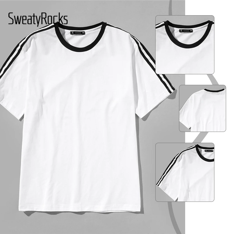 SweatyRocks, мужская полосатая футболка с боковым рукавом, уличная футболка с коротким рукавом, белая футболка, модная одежда,, летние повседневные футболки