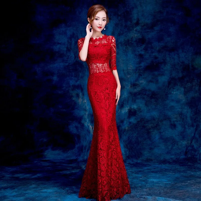 

2018 Lace Cheongsam Sexy Long Qipao Women Traditional Evening Dress Party Dresses Robe Orientale China Clothing Store
