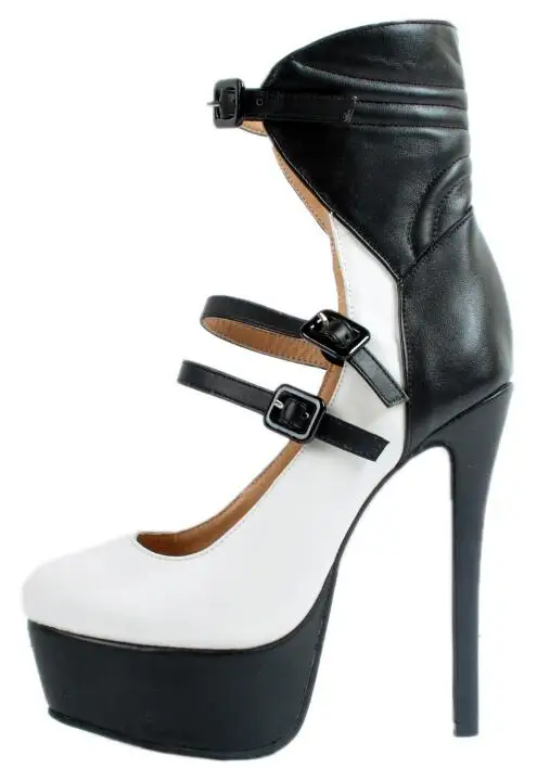 

Spring and Fall Must Have Style Ladies black and white color matching thin high heels buckle round toe fashion party shoes