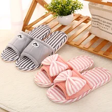 2017 hause Hausschuhe Frauen Freizeitschuhe Gestreiften Design Männer Haus Boden Baumwolle Hausschuhe Bogen Knoten Slip Auf Schönheit Slipper Pantufa