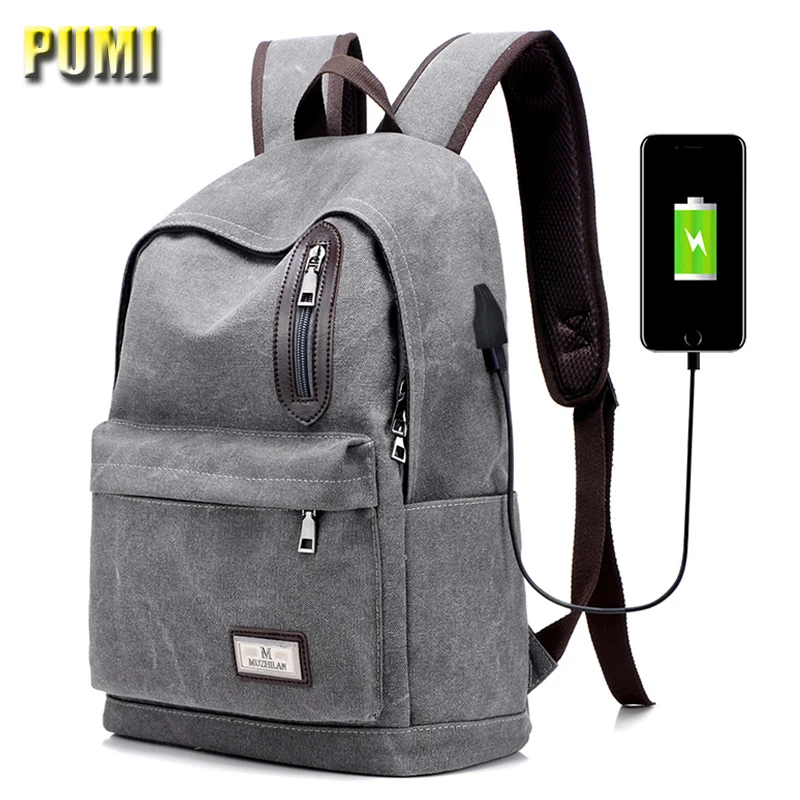 

External USB Charge Canvas Student Backpack 13 14 15 Notebook Computer Backpack for Teenager Men Women Daily School Bag Rucksack