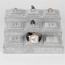 26*24 серый бархат ювелирные изделия Дисплей лоток с 3 слоями для кольца серьги кулон держатель стойки для часов шоу случае новое поступление